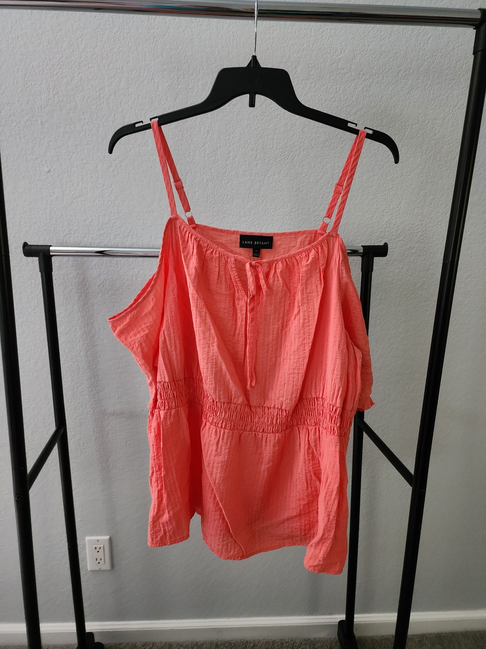 Lane Bryant Coral Cold-Shoulder Smocked Waist Top